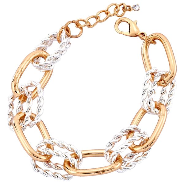Design Collection 7.5 Two-Tone Polished Link Textured Bracelet - image 