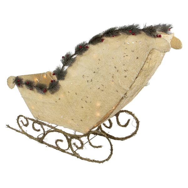 Elegant White Sisal Pre-Lit Christmas Sleigh
