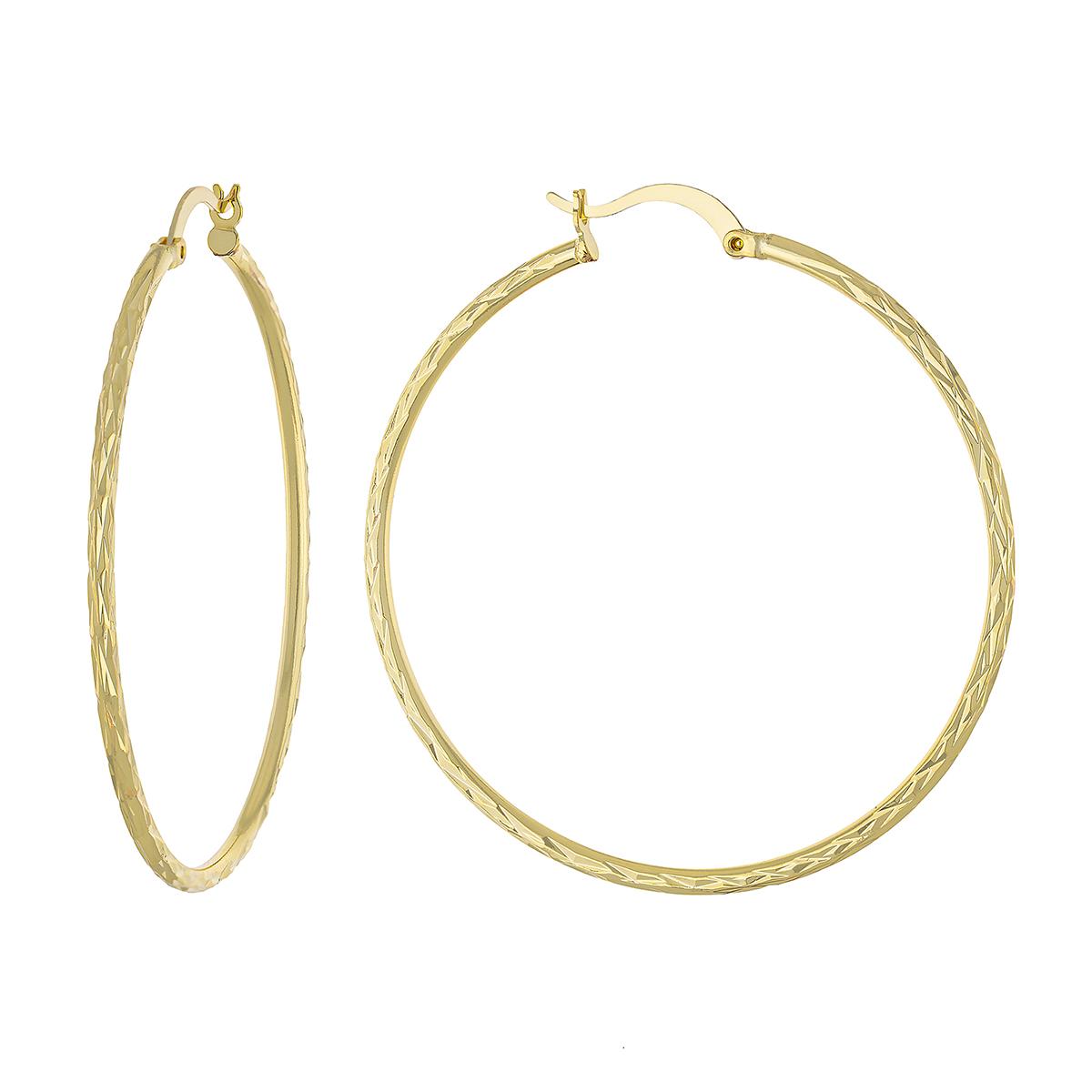 Athra 14kt. Gold Over Brass 50mm Diamond Cut Hoop Earrings