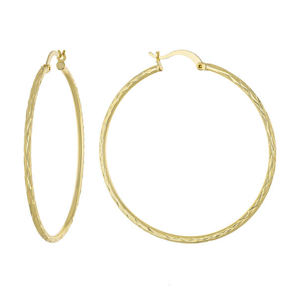 14kt. Gold over Brass 50mm Diamond Cut Click Hoop Earrings - image 