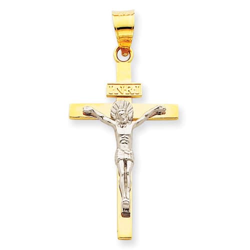 Unisex Gold Classics(tm) INRI Two Tone Crucifix Pendant - image 