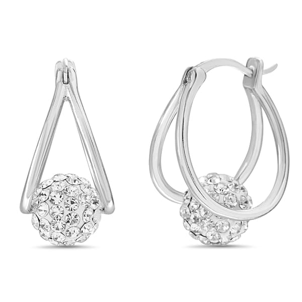Austrian Crystal Brass Fireball Split Hoop Earrings - image 
