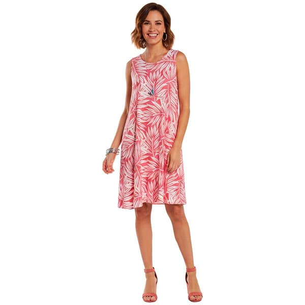 Womens Harlow & Rose Sleeveless Tropical Leaf Shift Dress