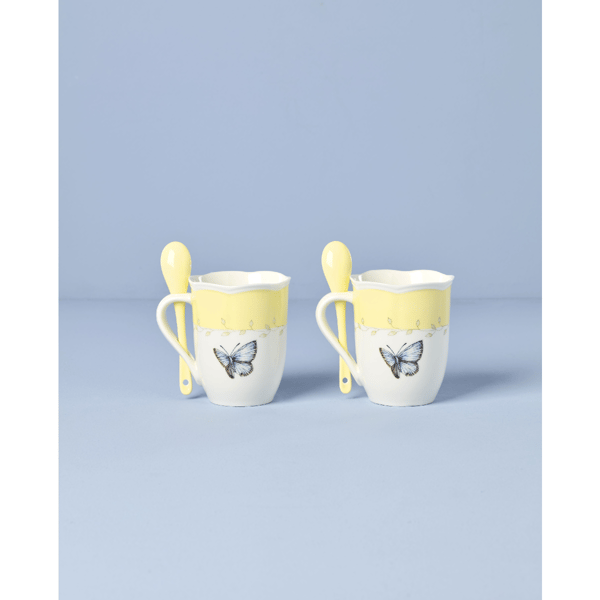 Lenox® Butterfly Meadow® Yellow Mugs with Spoons - Set of 2