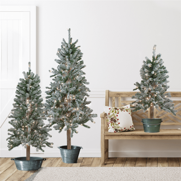Northlight Pre-Lit Slim Flocked Alpine Christmas Trees - Set of 3 - image 