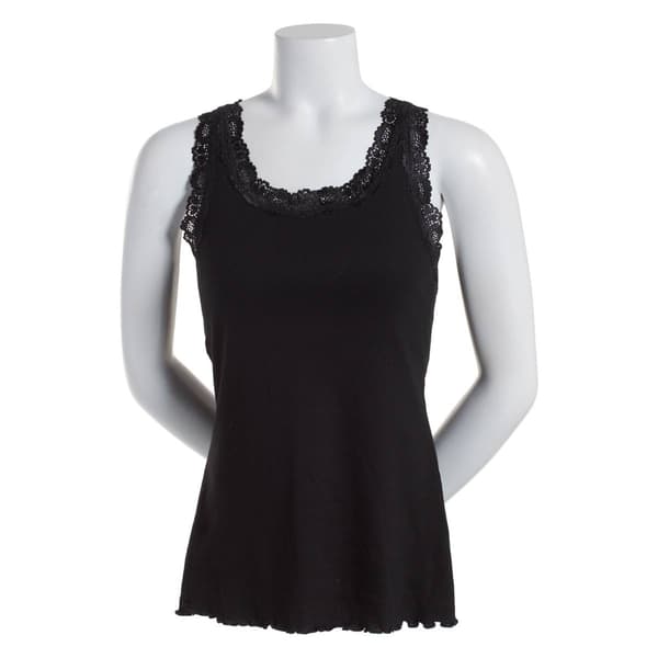 Plus Size French Laundry Lace Trim Ribbed Tank Top w/ Lettuce Hem - image 