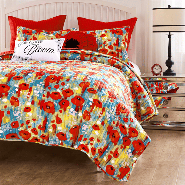 Greenland Home Fashions(tm) Poppies Modern Boho Floral Quilt Set - image 