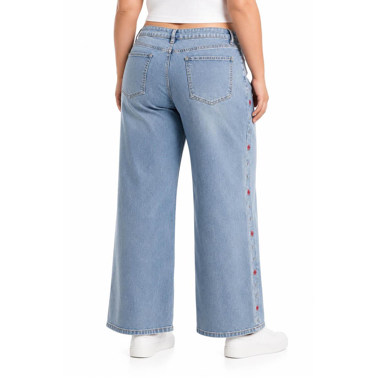 Juniors Plus Madden Girl Rose Stud Ultra 90''S Wide Leg Jeans