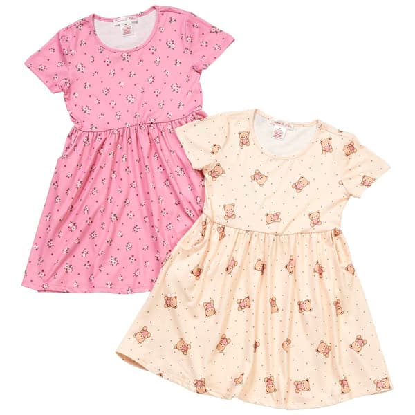 Girls (4-6x) Emma & Elsa 2pk. Teddy Bear/Floral Dresses - image 