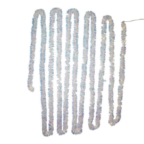 Kurt Adler 32.8ft Iridescent Tinsel Garland w/ Warm White Lights