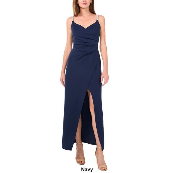 Womens MSK Sleeveless Crepe Rhinestone Trim Slit Gown