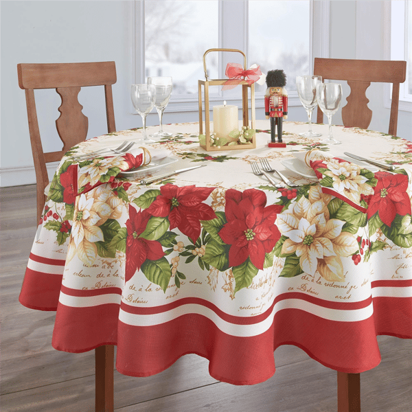 Threadmade Red & White Poinsettias Tablecloth