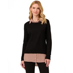 Womens Adrianna Papell Long Sleeve Easy Stripe Twofer Sweater
