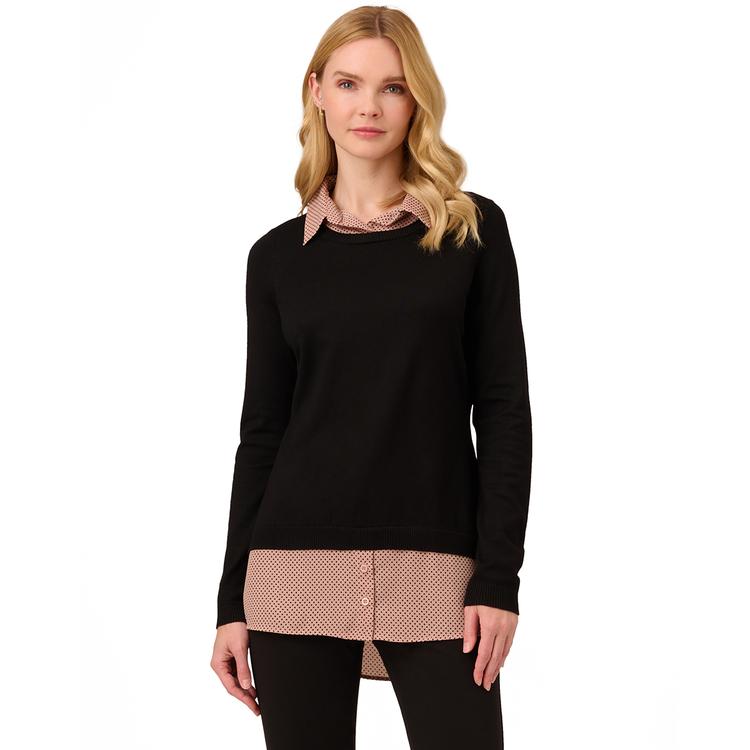 Womens Adrianna Papell Long Sleeve Easy Stripe Twofer Sweater
