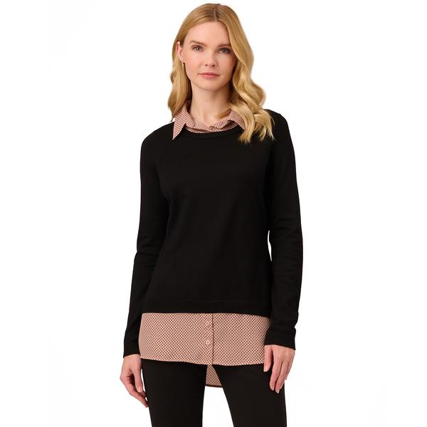 Womens Adrianna Papell Long Sleeve Easy Stripe Twofer Sweater - image 