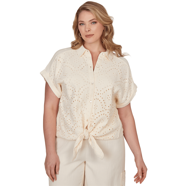 Plus Size Ruby Rd. Renaissance Romance Cap Sleeve Eyelet Blouse - image 