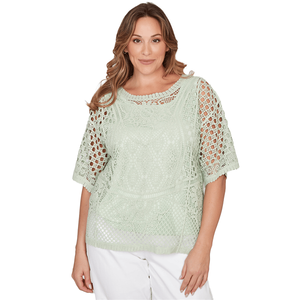 Plus Size Ruby Rd. Renaissance Romance Elbow Sleeve Lace Sweater - image 