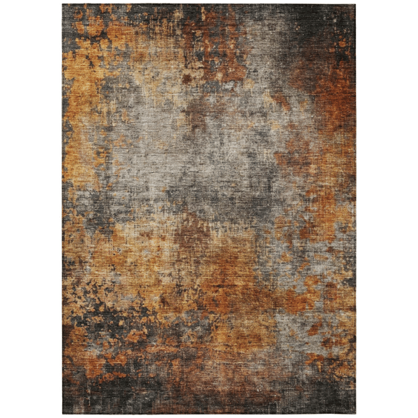 HomeRoots Copper Terra Cotta & Black Abstract Washable Area Rug