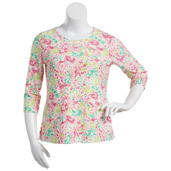 Womens Emily Daniels 3/4 Sleeve  Jacquard Top - Pink/Green - image 