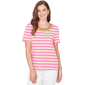 Petites Alfred Dunner Hothouse Florals Crochet Neck Stripe Knit - image 1