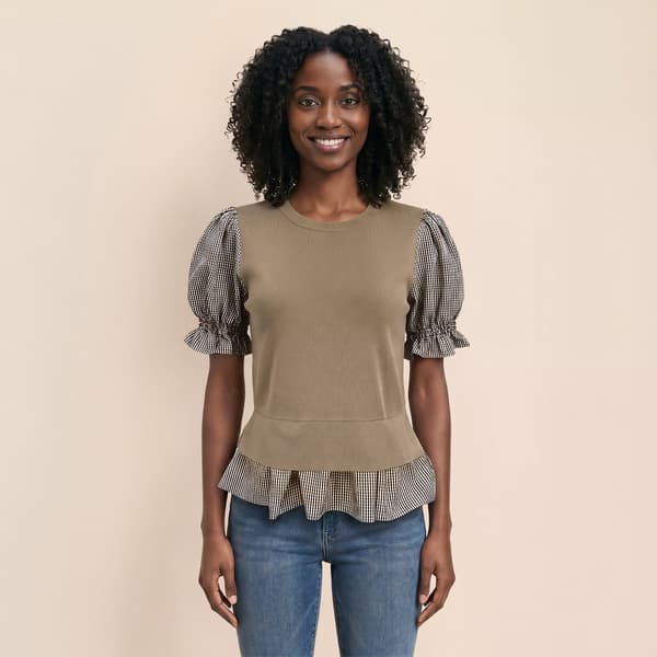 Womens Nanette Lepore Puff Sleeve Gingham Two In One Sweater - image 