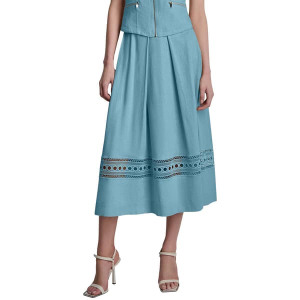 Womens DKNY Pull On Linen Blend Loop Lace Midi Skirt
