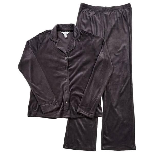 Womens Nicole Miller Long Sleeve Pajama Set w/ Rhinestone Piping - image 
