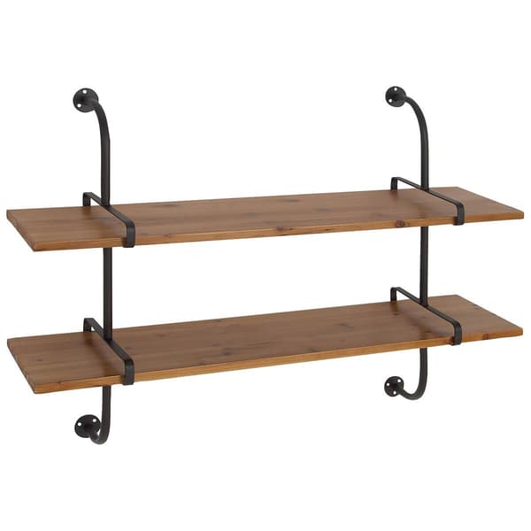 9th & Pike&#174; 2 Tier Metal and Wood Floating Wall Shelf