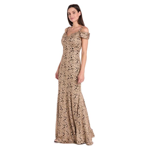 Womens R&M Richards Cold Shoulder Abstract Floral Evening Gown