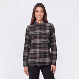 Womens Mountain Ridge Long Sleeve Plaid Flannel - Black Coffee