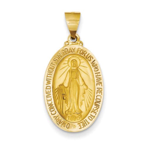 Unisex Gold Classics™ 14kt. Satin Mary Oval Medal Pendant