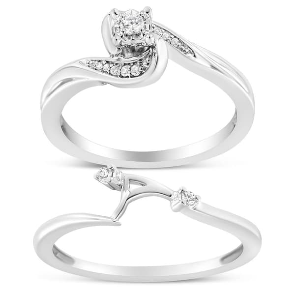 Haus of Brilliance Sterling Silver 1/10ctw. Diamond Bridal Set - image 