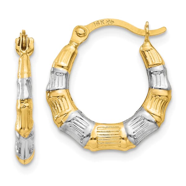 Gold Classics&#40;tm&#41; 14kt. & Rhodium Hollow Bamboo Hoop Earrings - image 