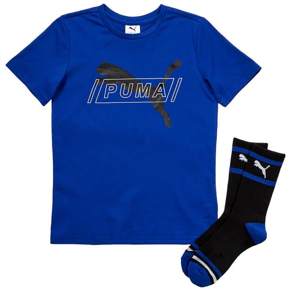 Boys &#40;8-20&#41; Puma&#40;R&#41; 2pc. Solid Tee with Crew Socks - Vivid Blue - image 