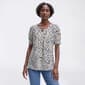 Womens Notations Short Puff Sleeve Abstract Leaf Bar Neck Blouse - image 1
