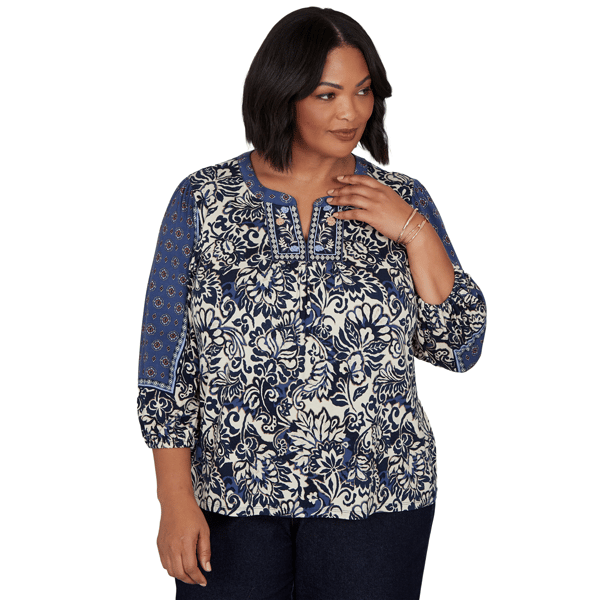 Plus Size Ruby Rd. English Countryside 3/4 Sleeve Foliage Blouse - image 