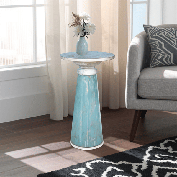 Sagebrook Home Rawson Glass Art Wood Top Accent Table