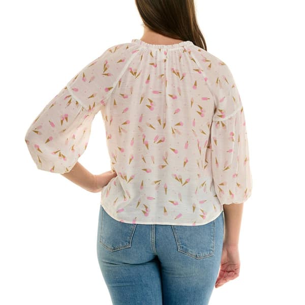 Womens Zac & Rachel 3/4 Sleeve Tie Neck Ice Cream Blouse