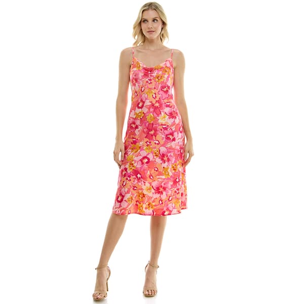 Womens Sara Michelle Sleeveless Drape Neck Print Satin Midi Dress