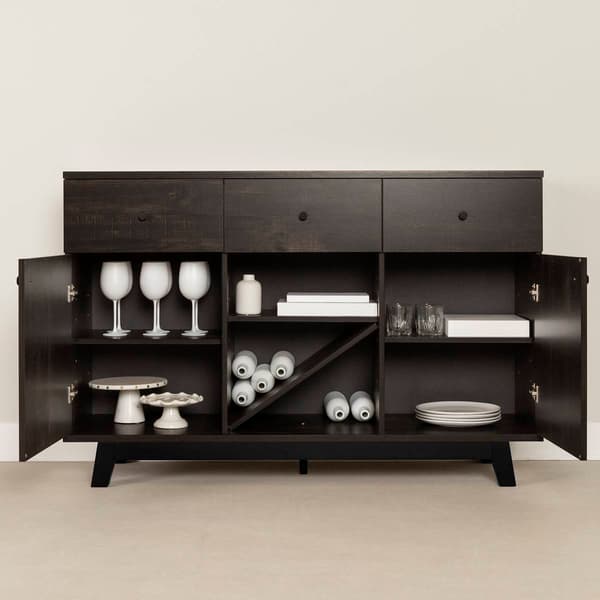 South Shore Bellami Rubbed Black Buffet w/Wine Storage