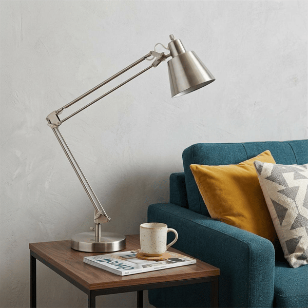 HomeRoots 27in. Nickel Desk Lamp with Cone Shade