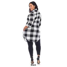 Plus Size White Mark Long Sleeve Roll Cuff Plaid Shirt Dress