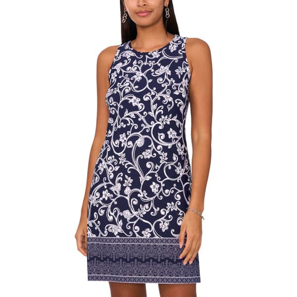 Womens MSK Sleeveless Border Scroll Pattern ITY Keyhole Dress