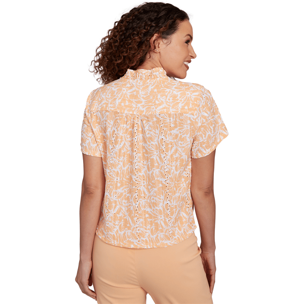 Womens Hearts of Palm Peachy Keen Floral Tie Front Blouse