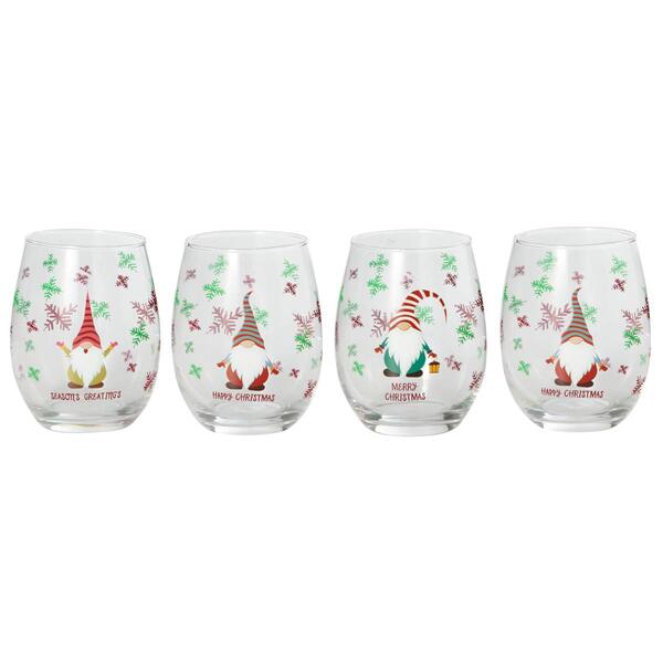 Home Essentials Christmas Happy Gnomes Stemless Wine Glasses - image 