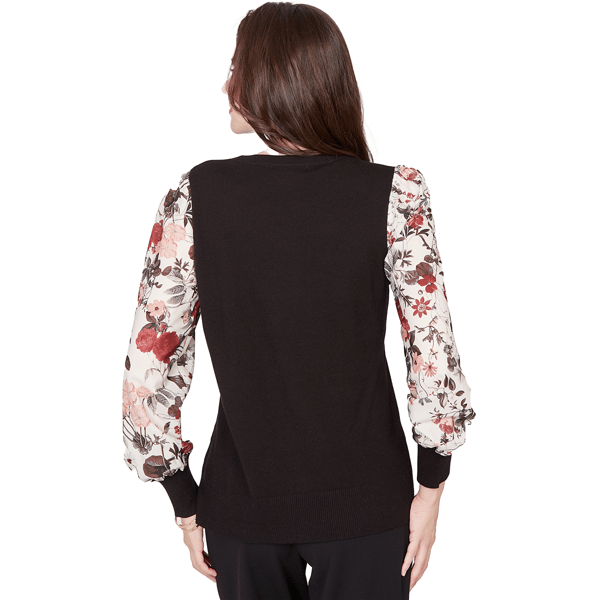 Petite Emaline Dusted Petals Floral Bishop Sleeve Sweater