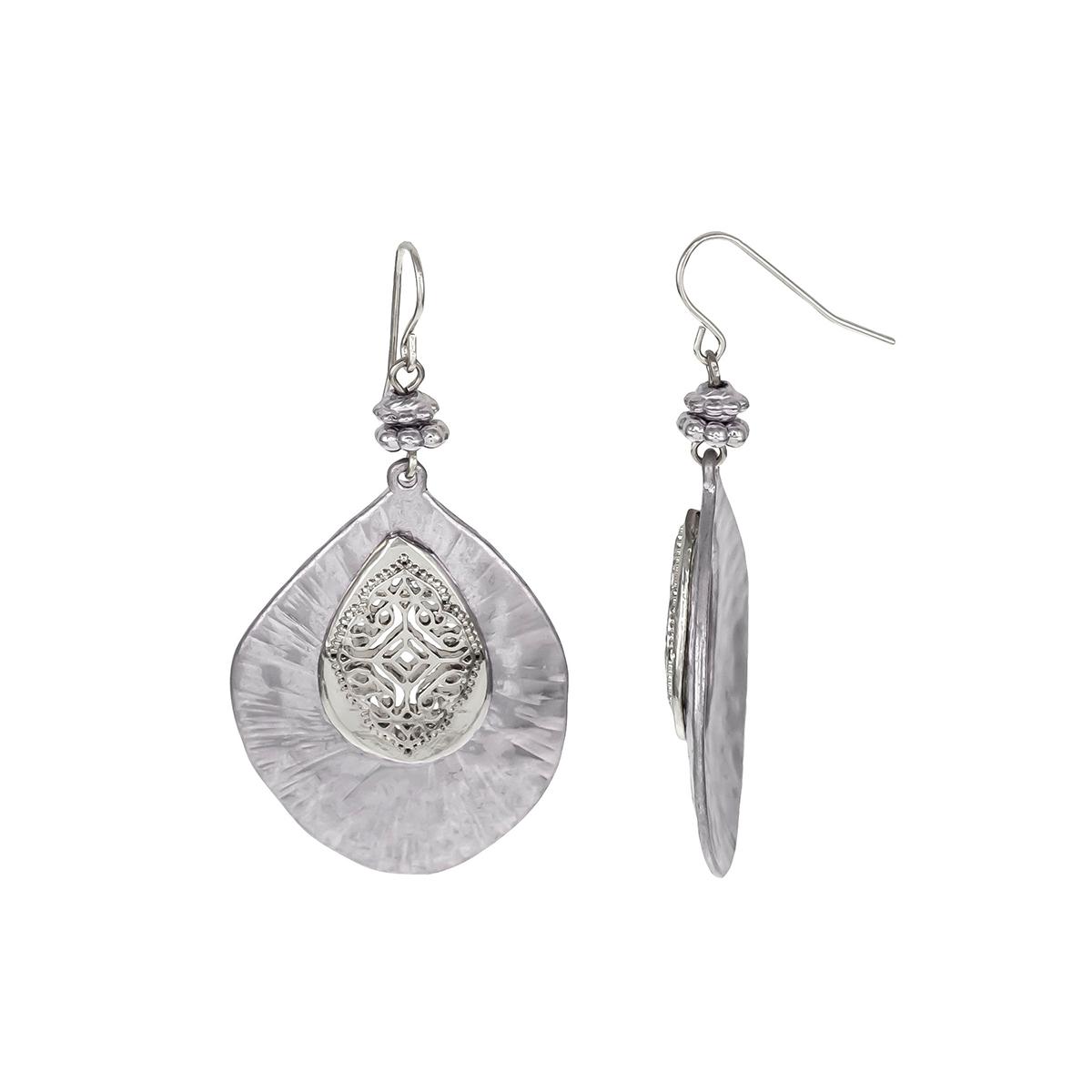 Ruby Rd. Silver-Tone Filigree Overlay Teardrop Earrings
