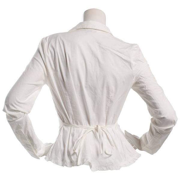 Juniors A. Byer Pintuck Poplin Ruffle Trim Button Up Top