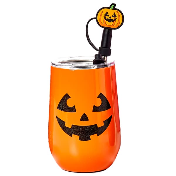 Gourmet Home Stainless Steel Pumpkin Wine Tumbler w/ Straw - image 