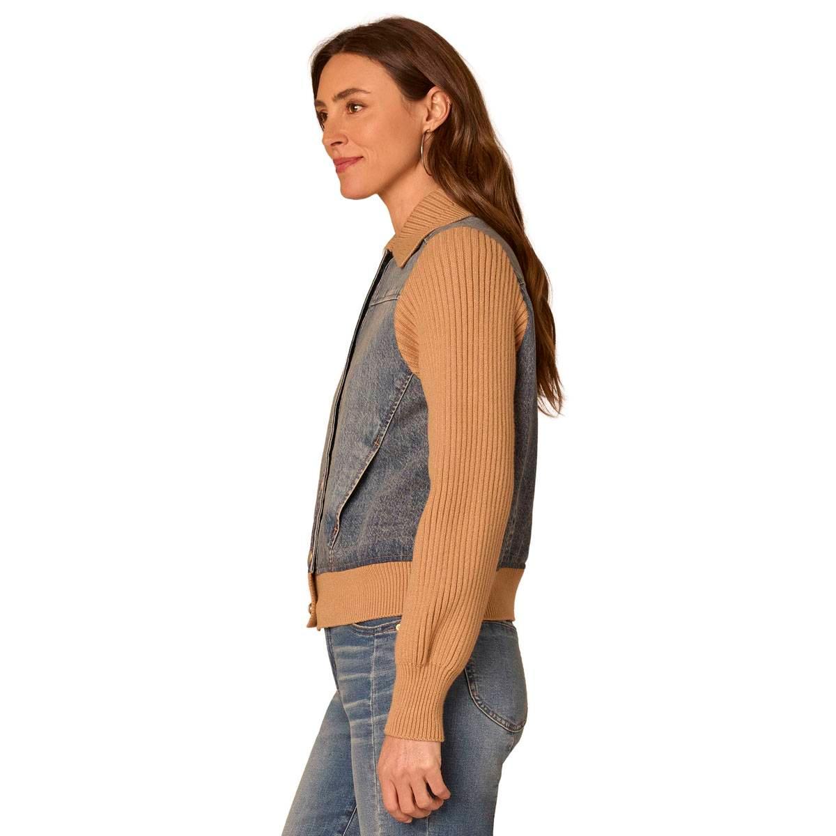 Womens Democracy Button Down Mix Media Denim Jacket